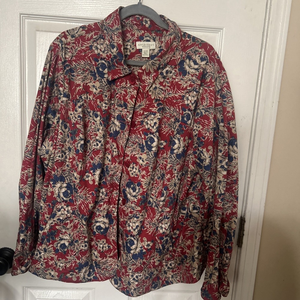 Appleseeds  Lightweight Jacket Red Floral Paisley Buttons Collared Pockets 24W